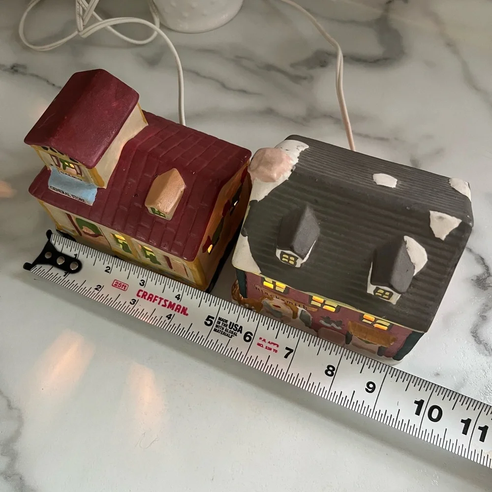 (2) Vintage Dickens Ceramic Village Christmas Cottagecore Houses With Lights